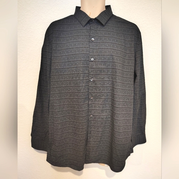 Bar III Slim Fit Black and Gray Geometric Button-Up Shirt 100% Cotton - Picture 1 of 3